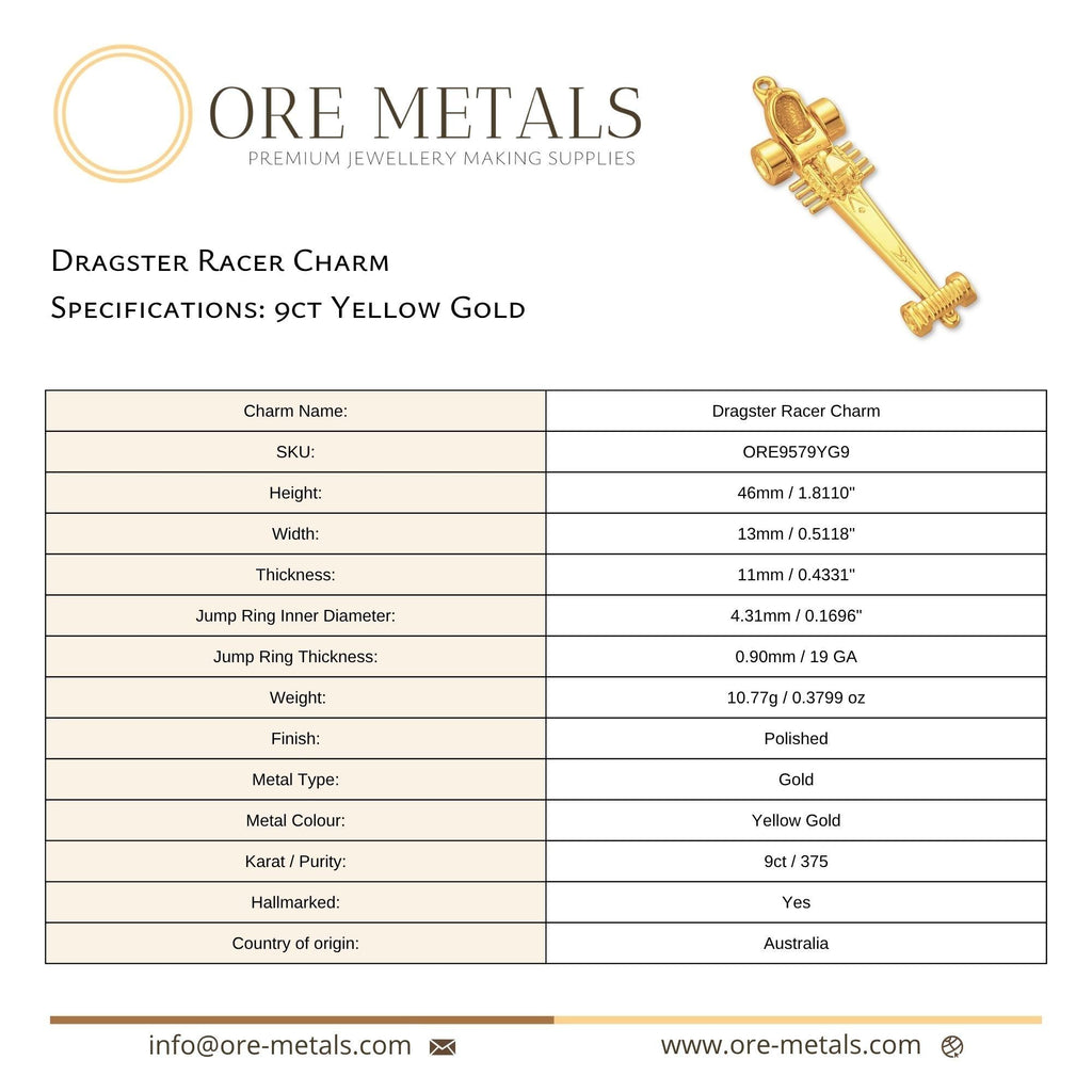 9ct Yellow Gold - Dragster Racer Charm