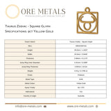 9ct Yellow Gold - Taurus Zodiac Square Charm
