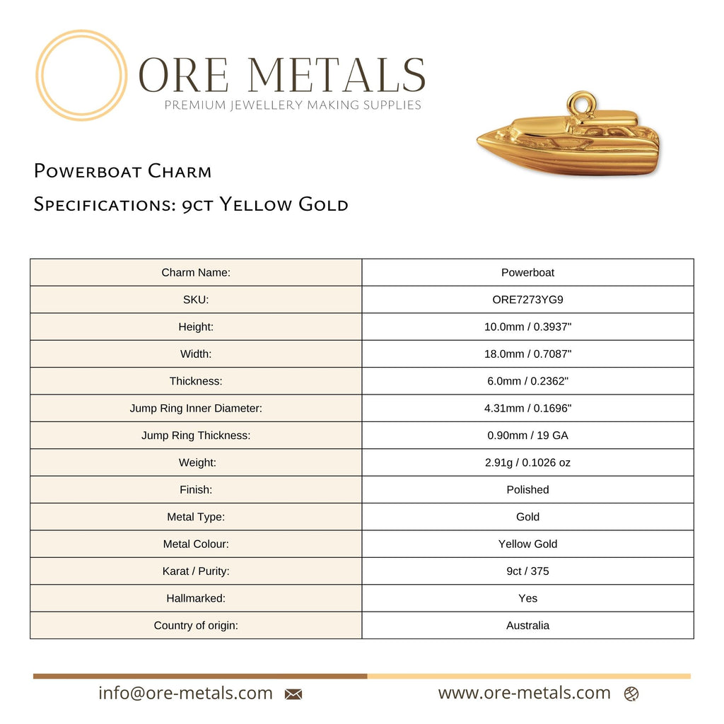9ct Yellow Gold - Powerboat Charm