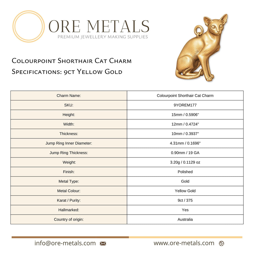 9ct Yellow Gold - Colourpoint Shorthair Cat Charm