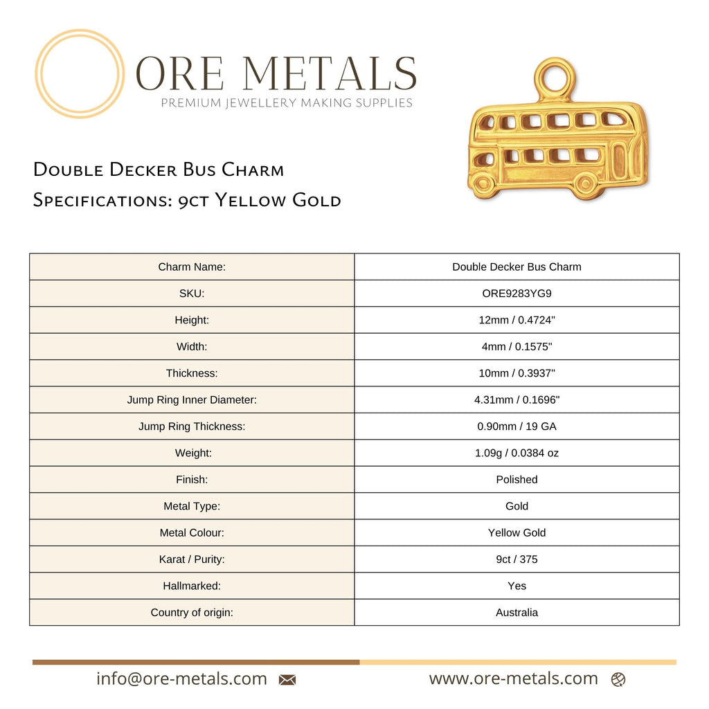 9ct Yellow Gold - Double Decker Bus Charm