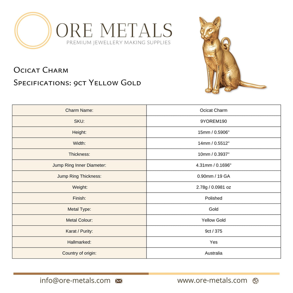 9ct Yellow Gold - Ocicat Cat Charm