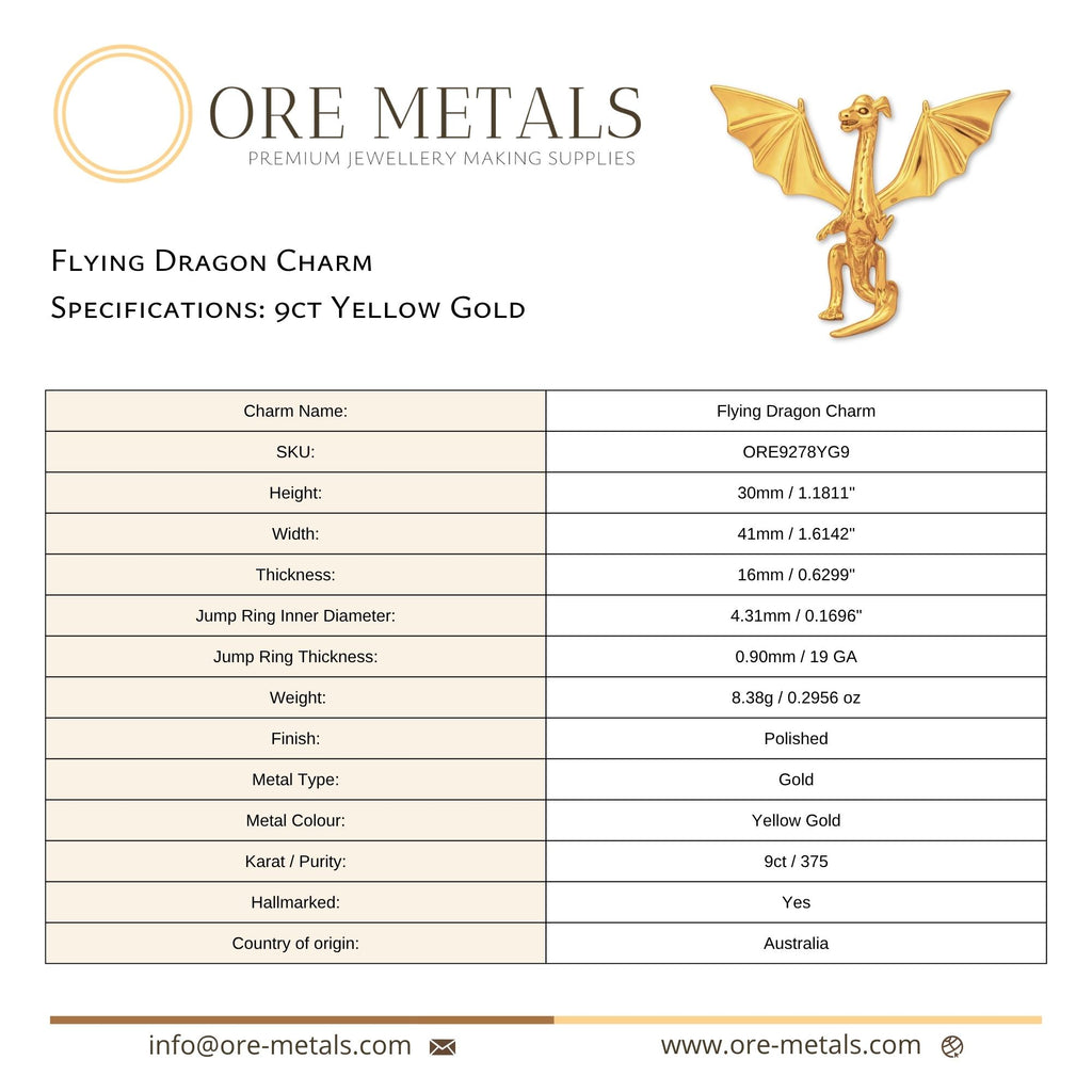 9ct Yellow Gold - Flying Dragon Charm