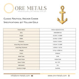 9ct Yellow Gold - Classic Nautical Anchor Charm