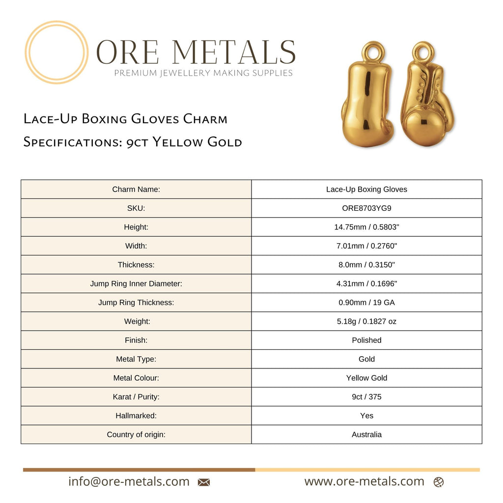 9ct Yellow Gold - Lace-Up Boxing Gloves Charm