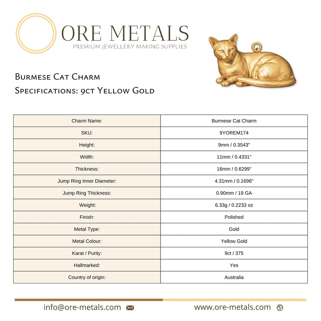 9ct Yellow Gold - Burmese Cat Charm