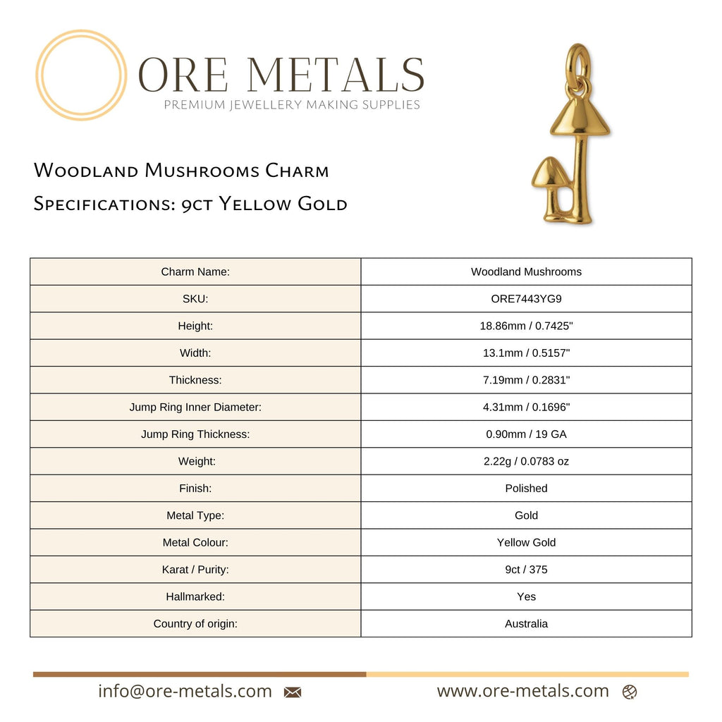 9ct Yellow Gold - Woodland Mushrooms Charm