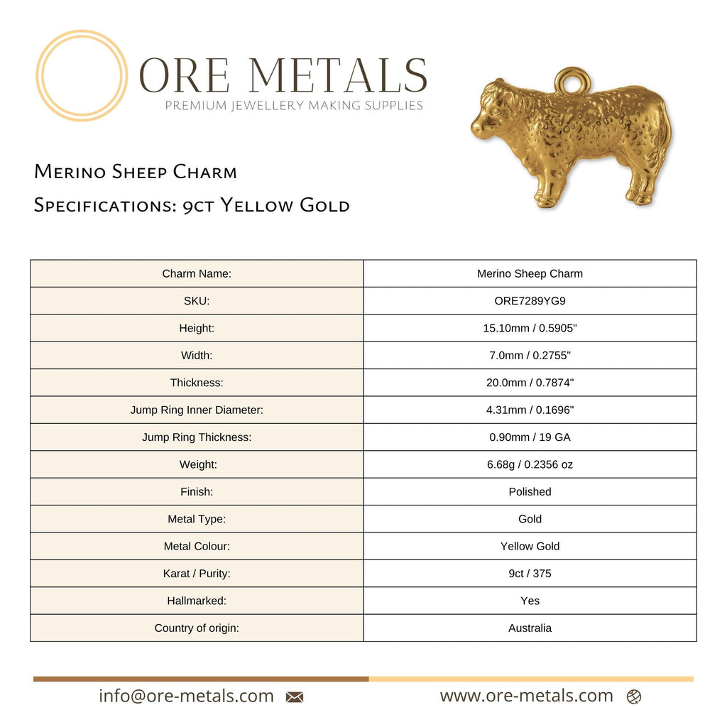 9ct Yellow Gold - Merino Sheep Charm