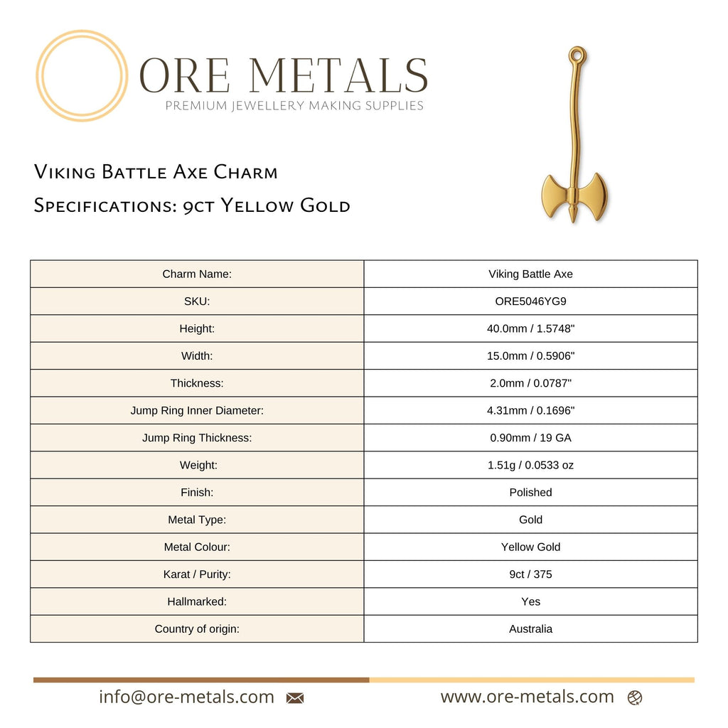 9ct Yellow Gold - Viking Battle Axe Charm