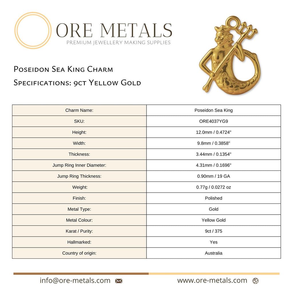 9ct Yellow Gold - Poseidon Sea King Charm