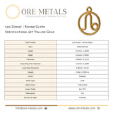9ct Yellow Gold - Leo Zodiac Round Charm