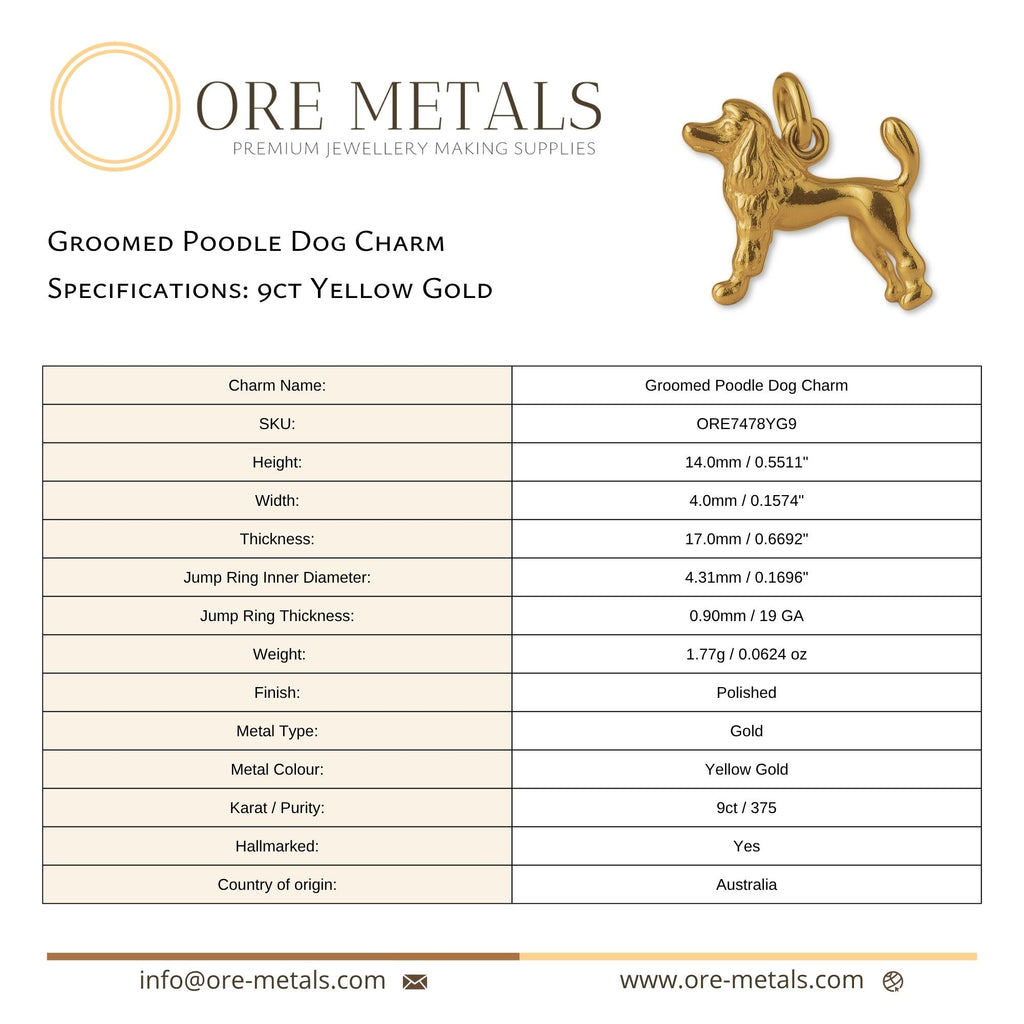 9ct Yellow Gold - Groomed Poodle Dog Charm