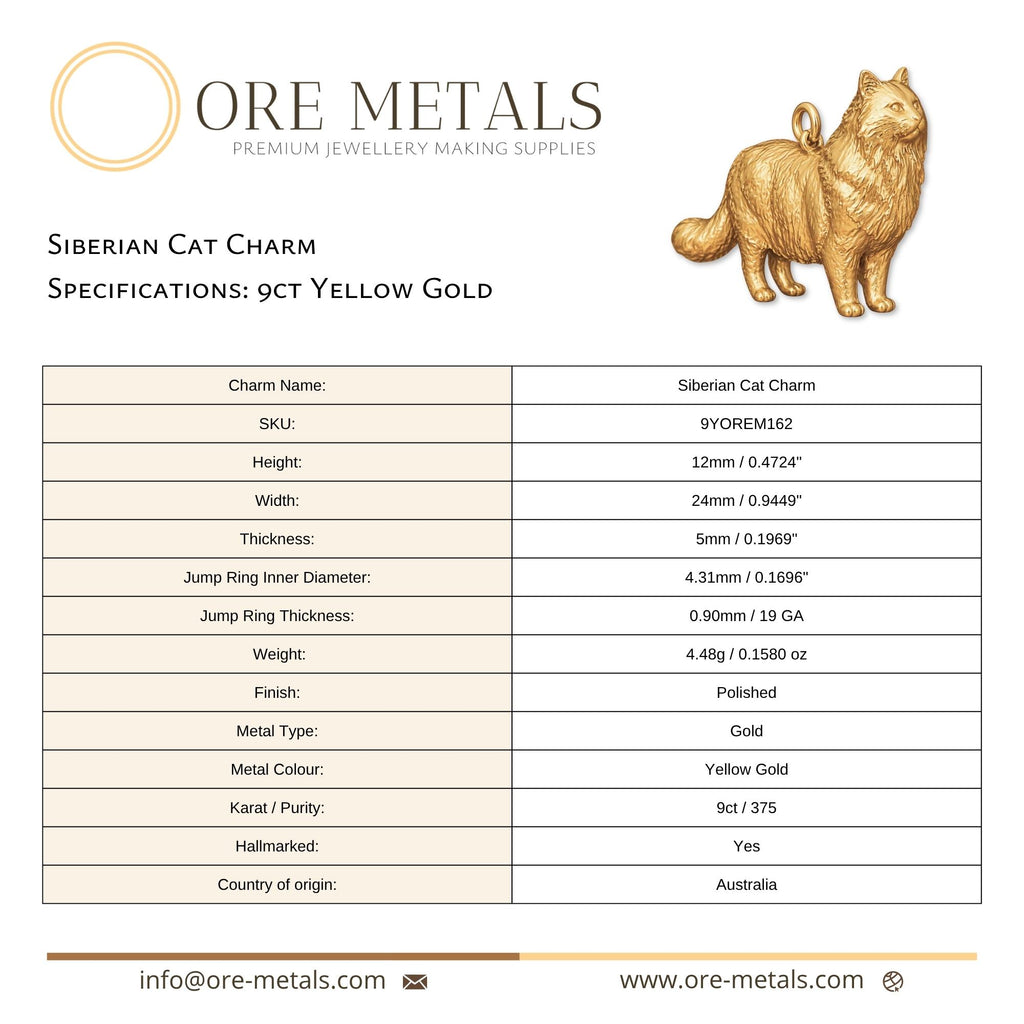 9ct Yellow Gold - Siberian Cat Charm