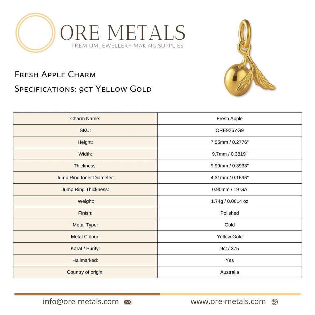 9ct Yellow Gold - Fresh Apple Charm