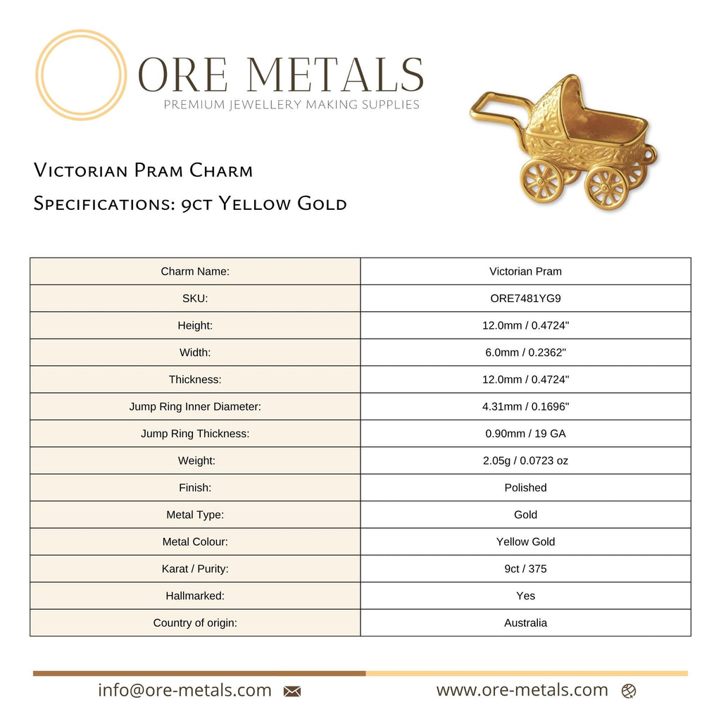 9ct Yellow Gold - Victorian Pram Charm