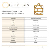 9ct Yellow Gold - Gemini Zodiac Square Charm
