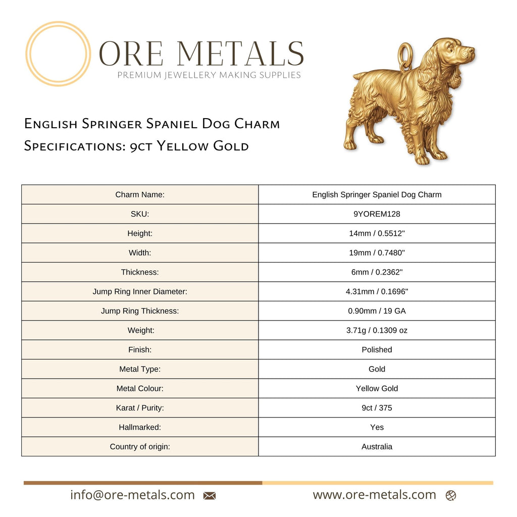 9ct Yellow Gold - English Springer Spaniel Dog Charm