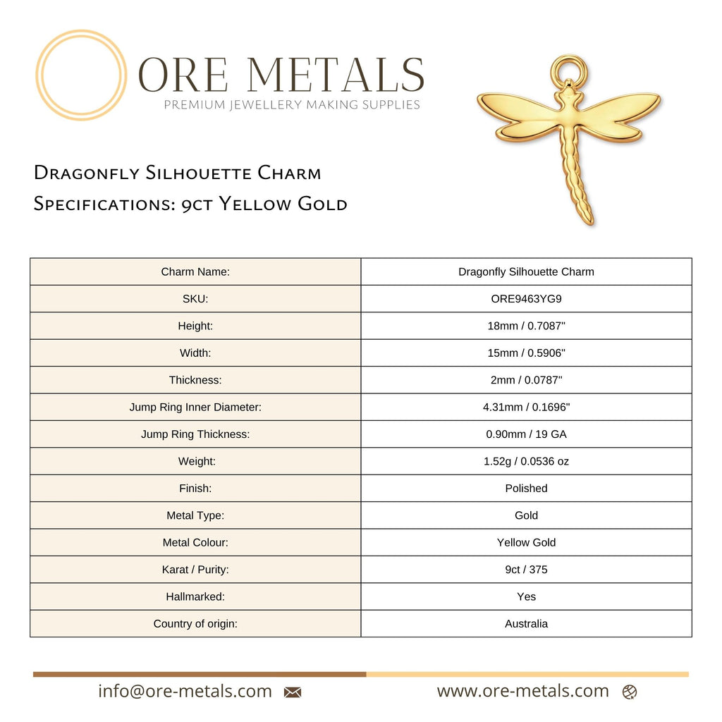 9ct Yellow Gold - Dragonfly Silhouette Charm