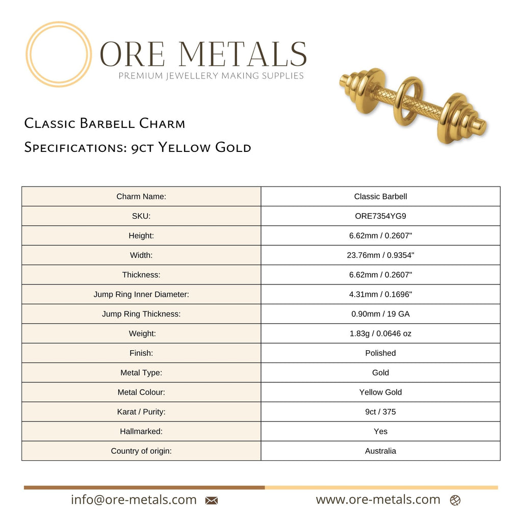 9ct Yellow Gold - Classic Barbell Charm