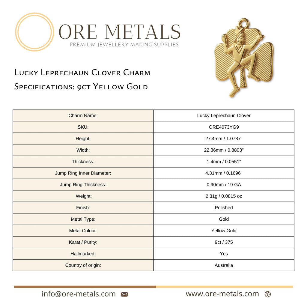 9ct Yellow Gold - Lucky Leprechaun Clover Charm
