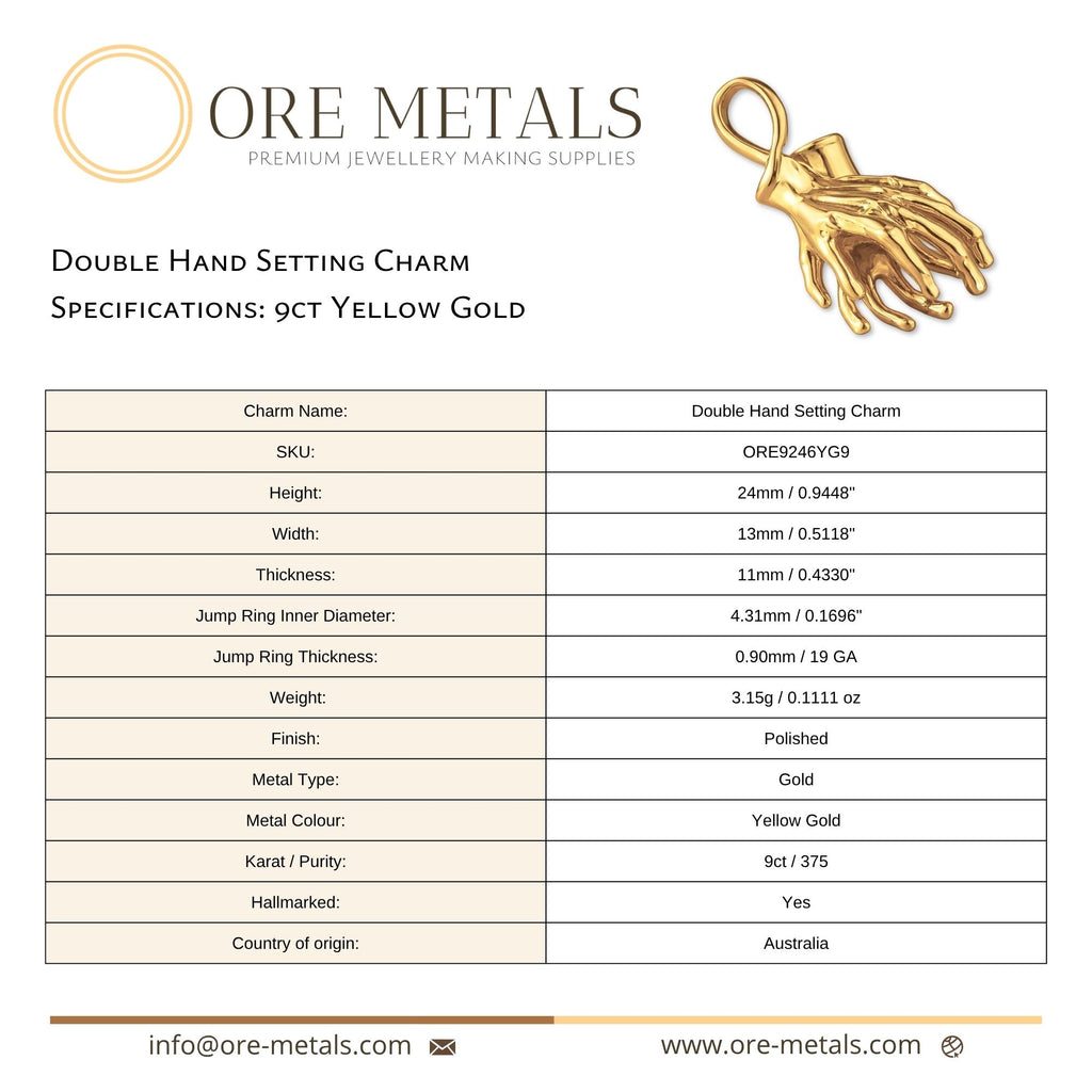 9ct Yellow Gold - Double Hand Charm