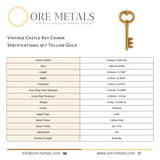9ct Yellow Gold - Vintage Castle Key Charm