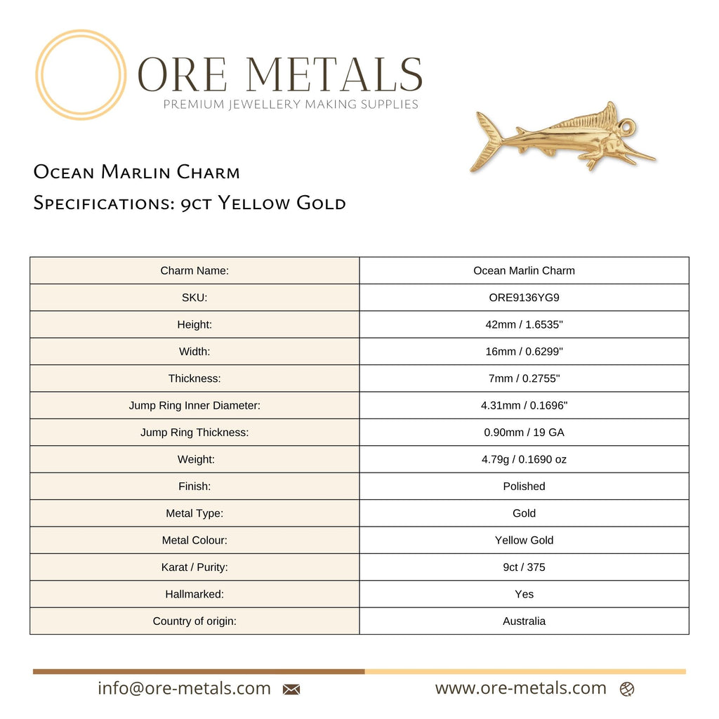 9ct Yellow Gold - Ocean Marlin Charm