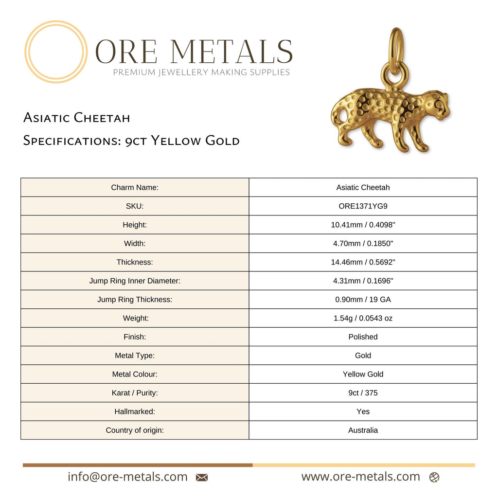 9ct Yellow Gold - Asiatic Cheetah Charm