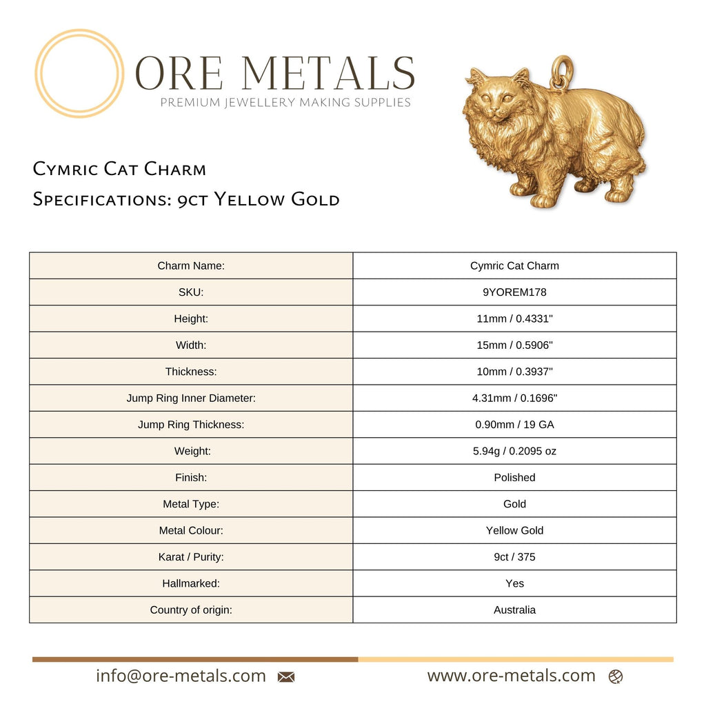 9ct Yellow Gold - Cymric Cat Charm