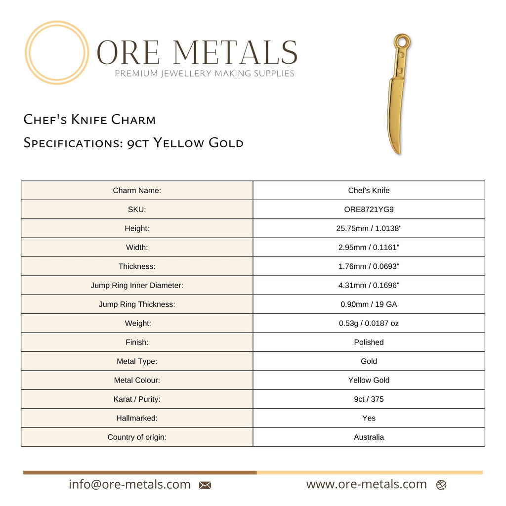 9ct Yellow Gold - Chef's Knife Charm