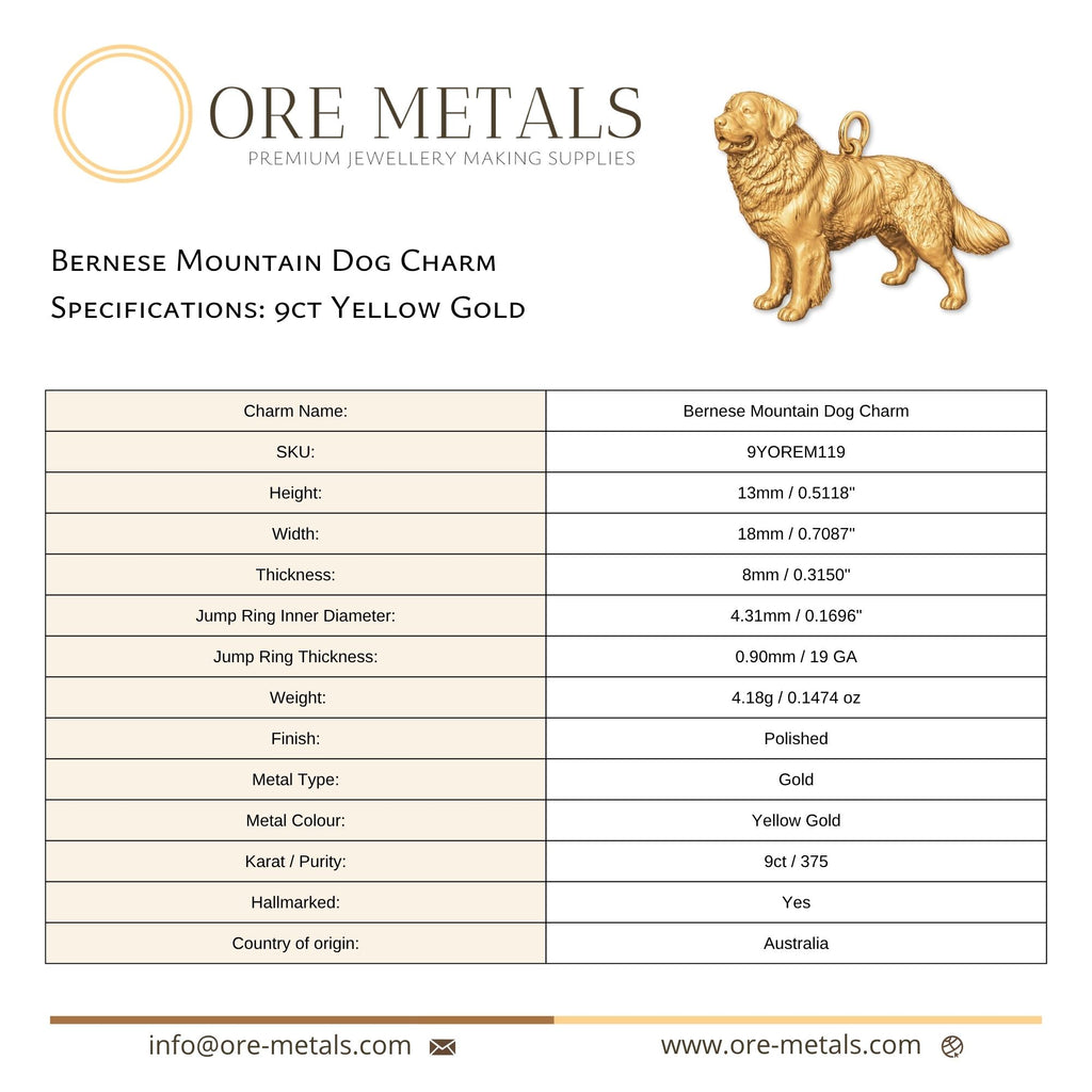 9ct Yellow Gold - Bernese Mountain Dog Charm
