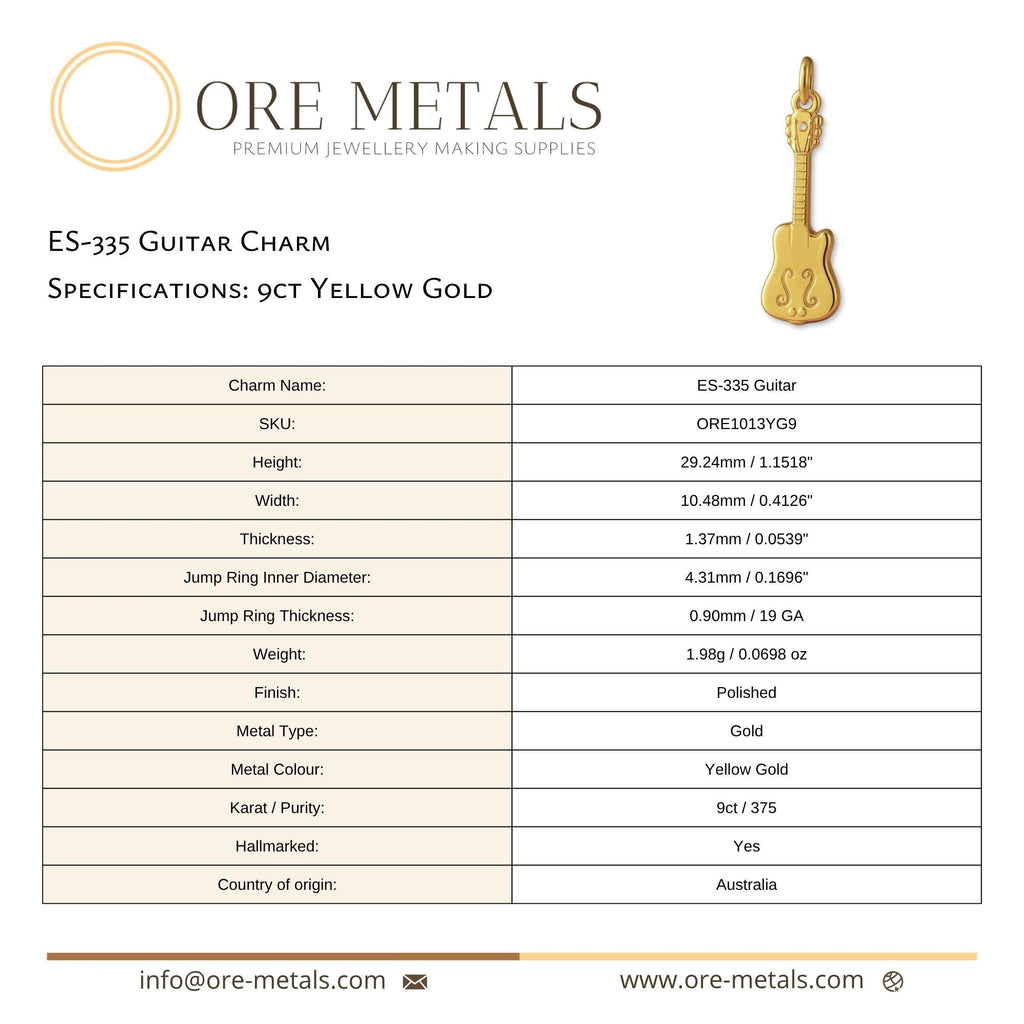9ct Yellow Gold - ES-335 Guitar Charm