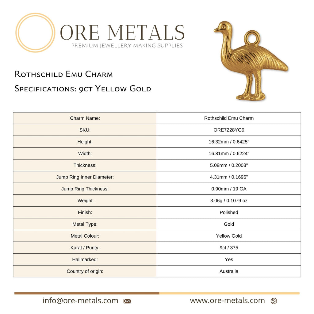 9ct Yellow Gold - Rothschild Emu Charm
