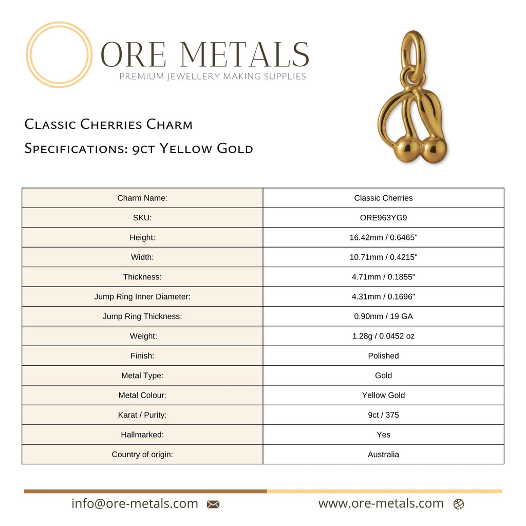 9ct Yellow Gold - Classic Cherries Charm