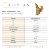 9ct Yellow Gold - Angel Playing Harp Charm