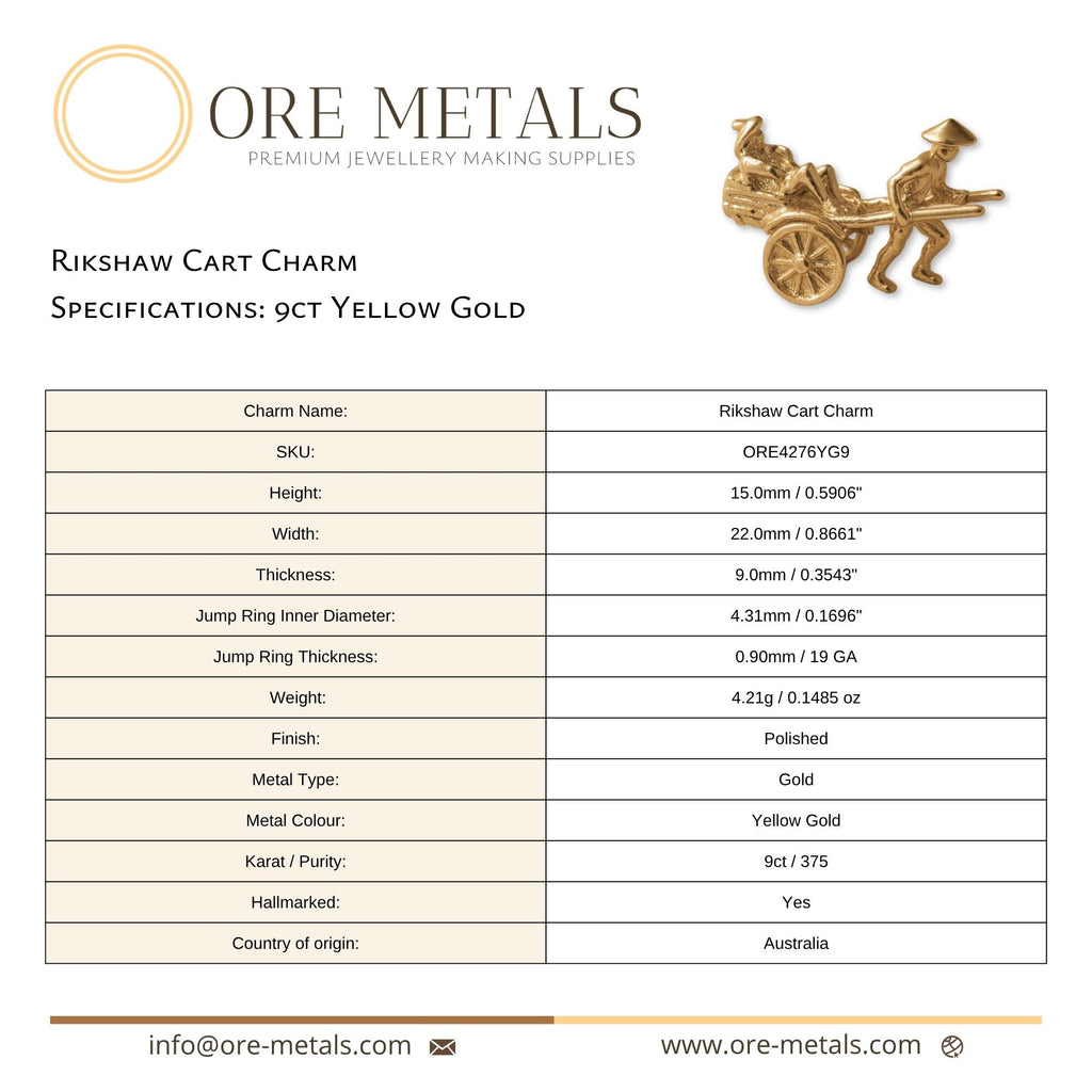 9ct Yellow Gold - Rickshaw Cart Charm