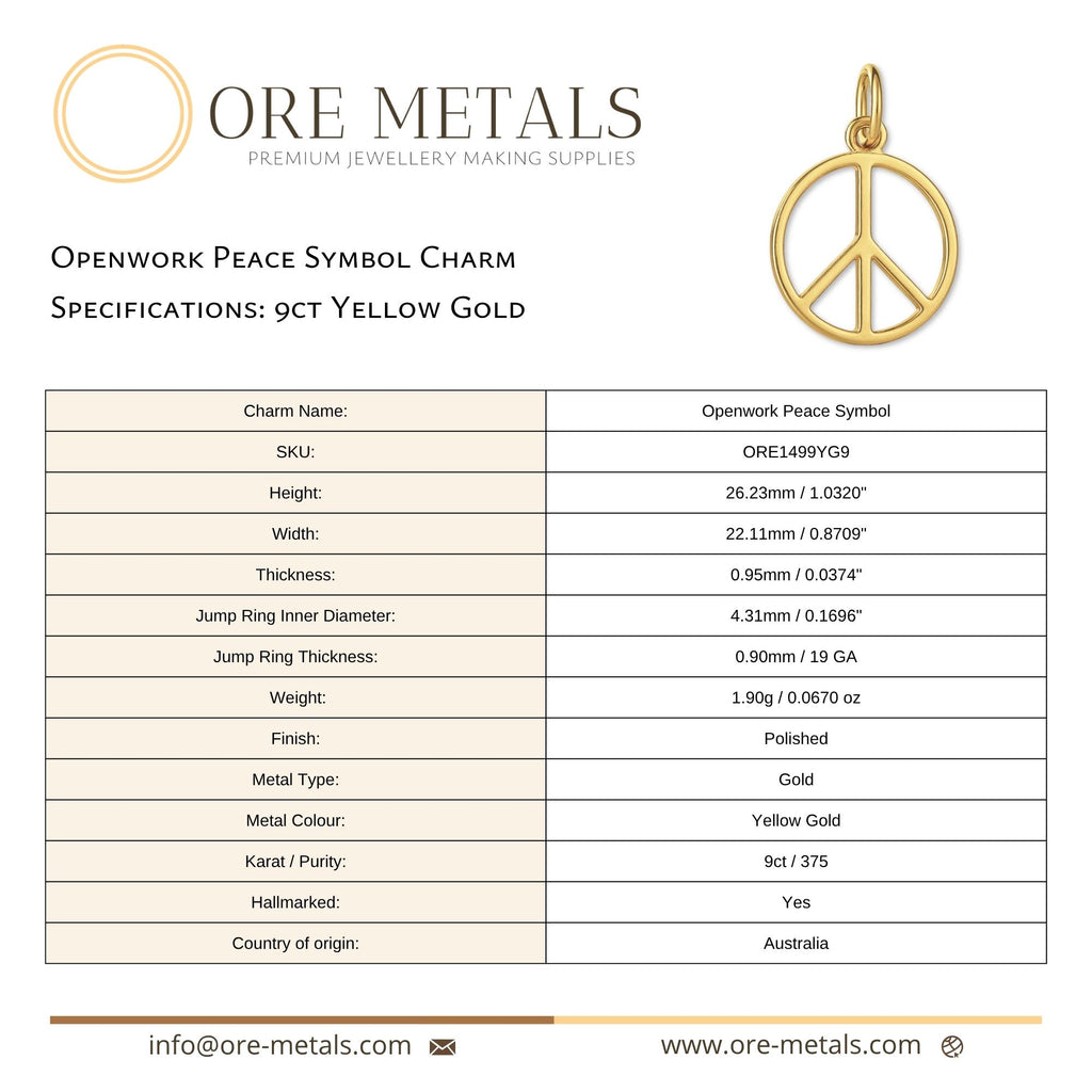 9ct Yellow Gold - Openwork Peace Symbol Charm