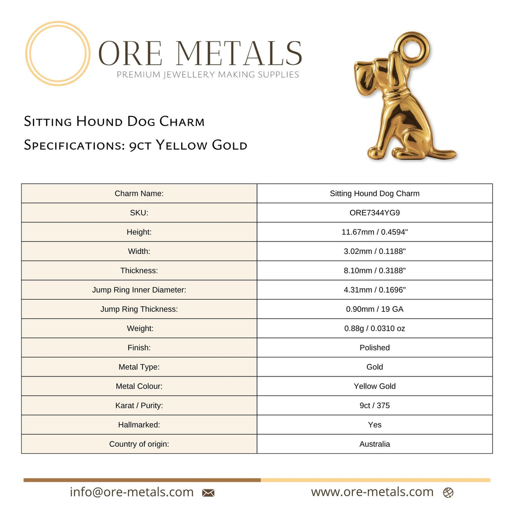 9ct Yellow Gold - Sitting Hound Dog Charm