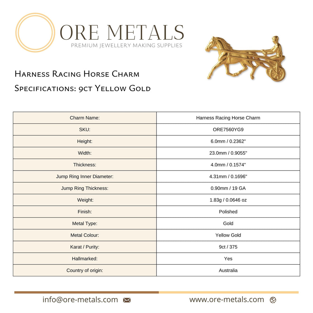 9ct Yellow Gold - Harness Racing Horse Charm