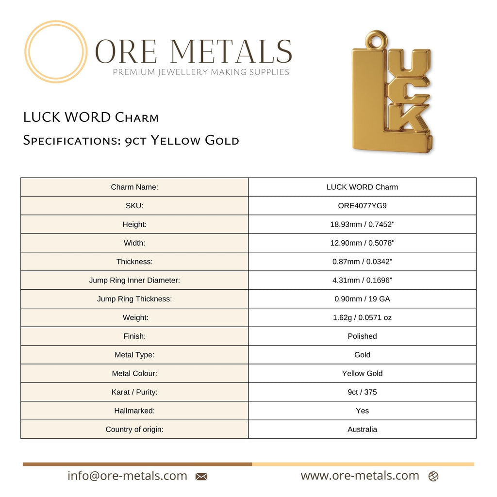 9ct Yellow Gold - LUCK Charm