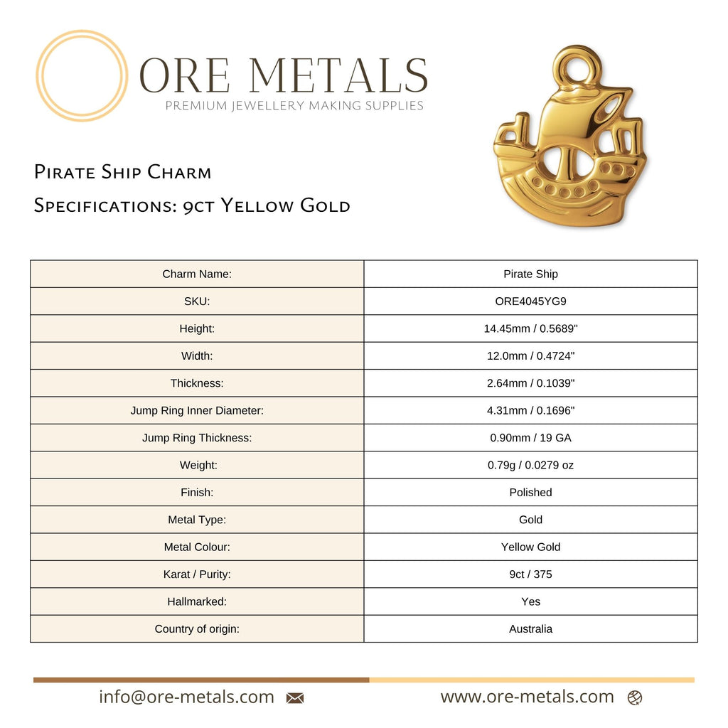 9ct Yellow Gold - Pirate Ship Charm