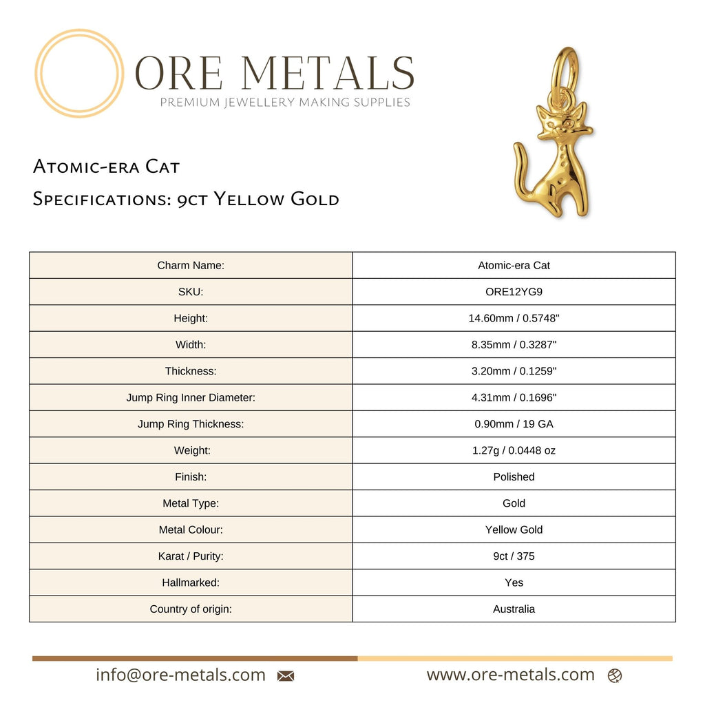 9ct Yellow Gold - Atomic era Cat Charm