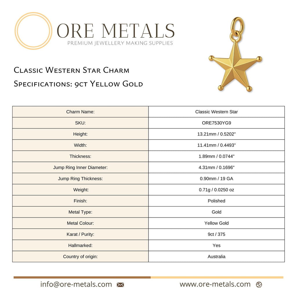 9ct Yellow Gold - Classic Western Star Charm