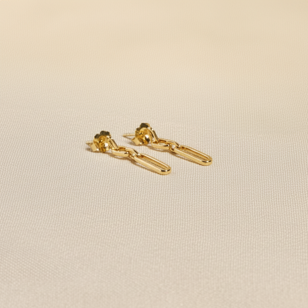 9ct Yellow Gold - Paperclip Dangle Earrings