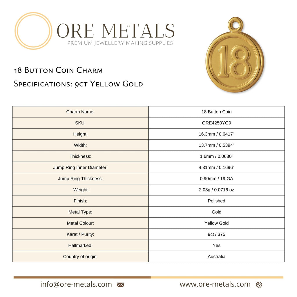 9ct Yellow Gold - 18 Button Coin Charm