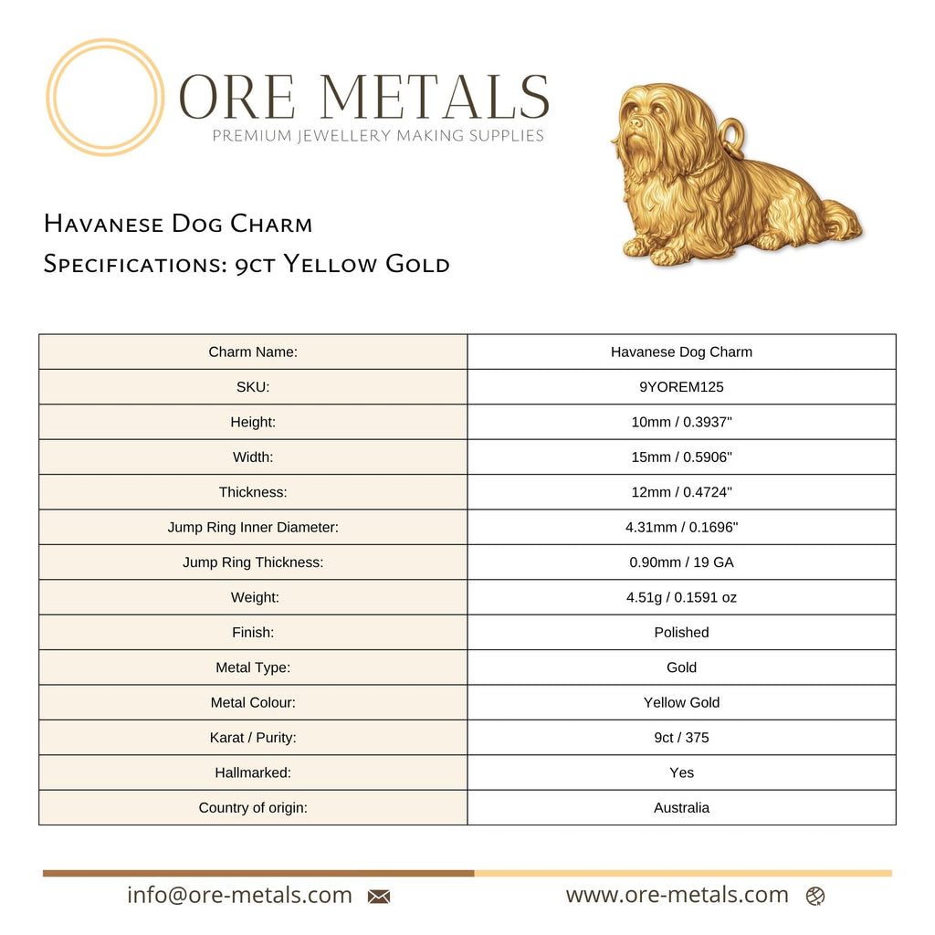 9ct Yellow Gold - Havanese Dog Charm