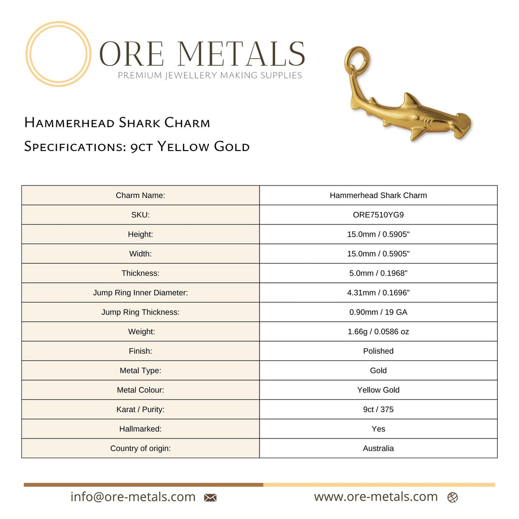 9ct Yellow Gold - Hammerhead Shark Charm
