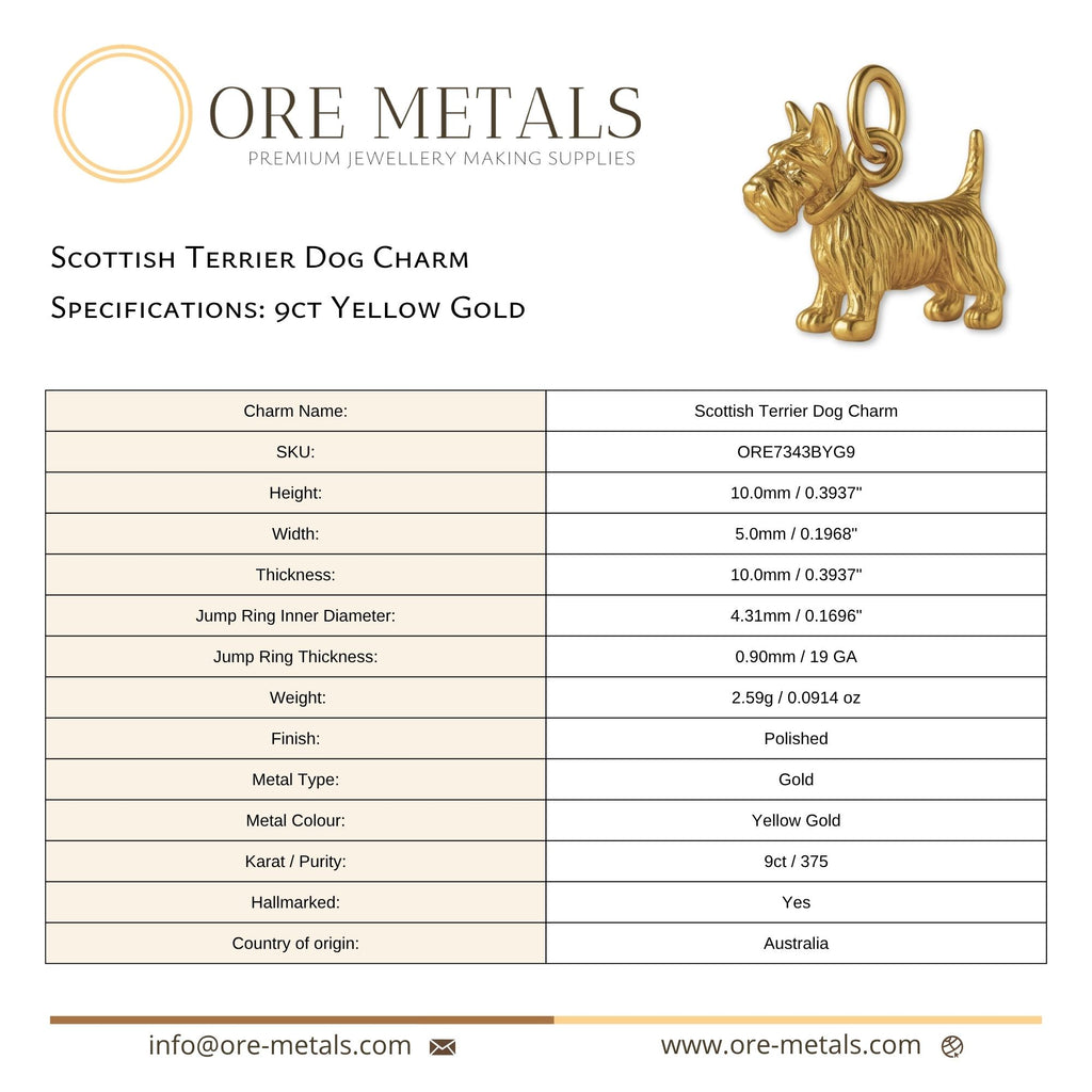 9ct Yellow Gold - Scottish Terrier Dog Charm