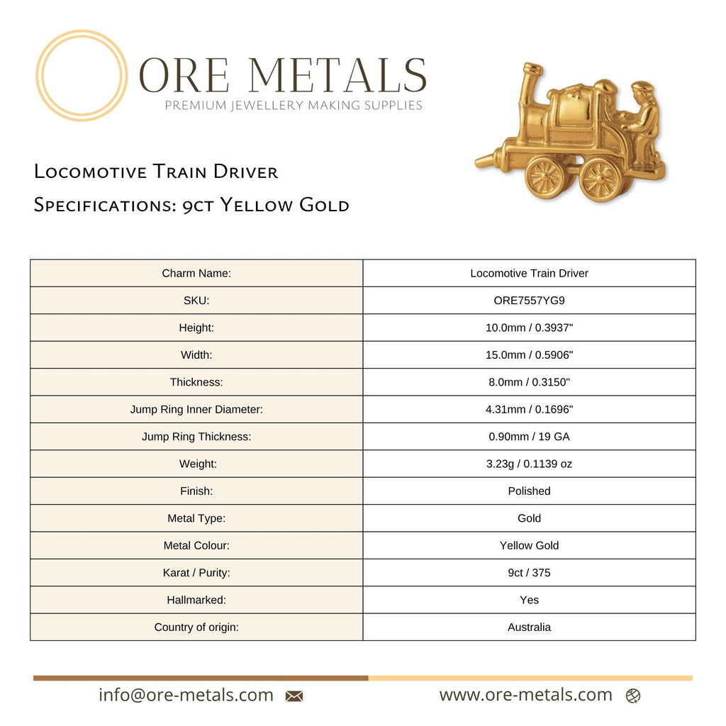 9ct Yellow Gold - Locomotive Train Driver Charm