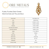 9ct Yellow Gold - Floral Filigree Crest Charm